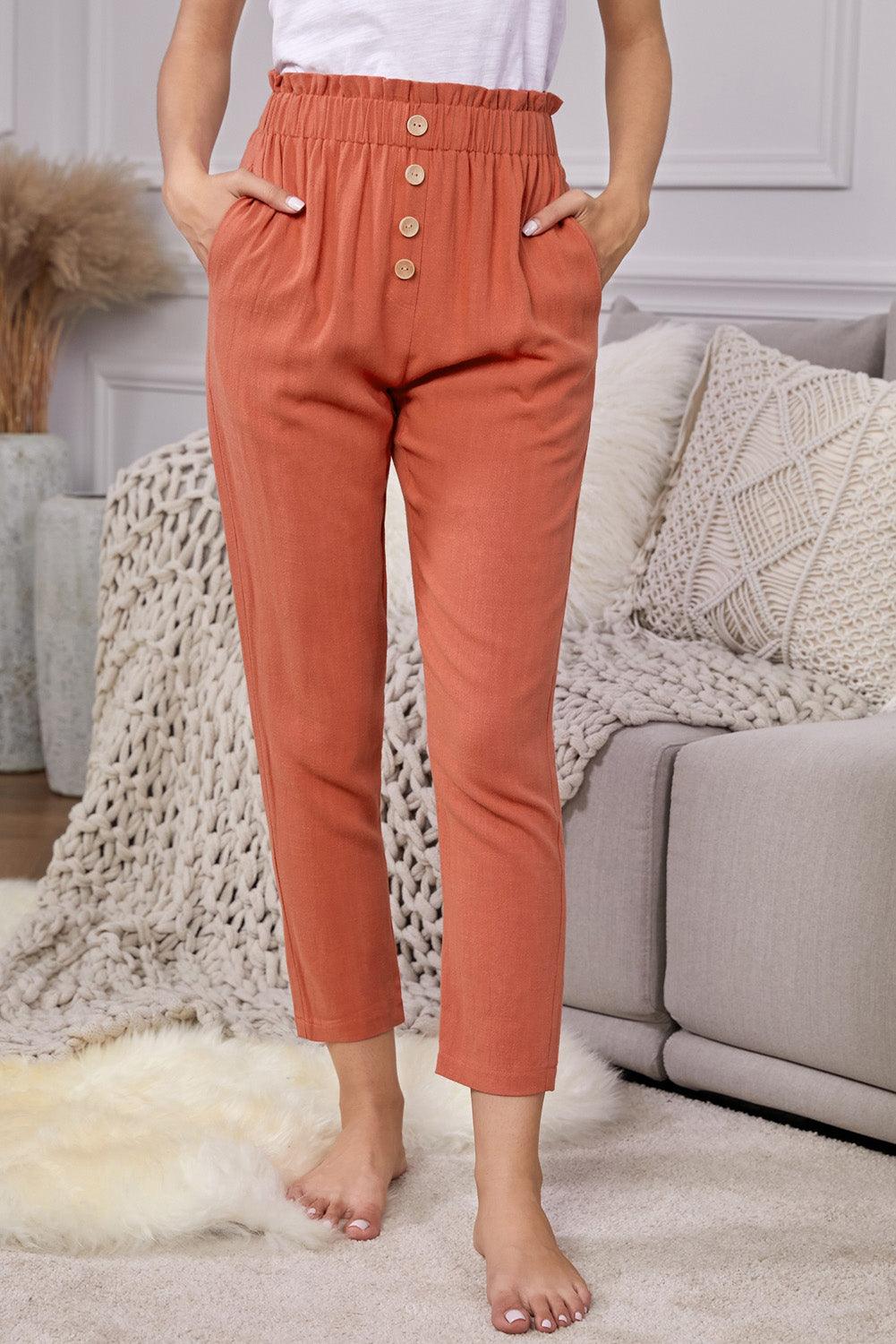 Cropped Elastic Waistband High Waist Tapered Pants - Pant