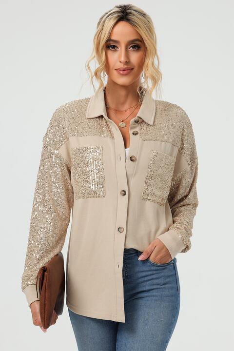 Sequin Long Sleeve Shirt - Shirt