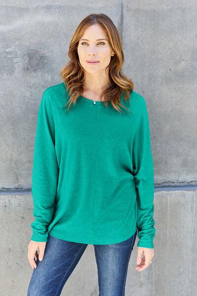 Double Take Round Neck Long Sleeve Top - Top