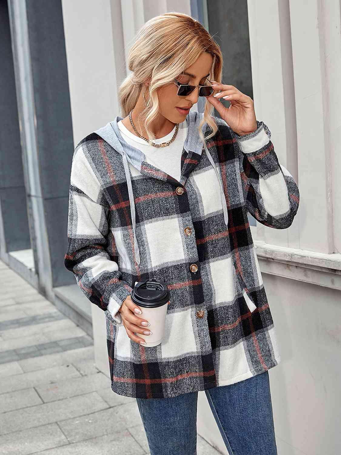 Plaid Hooded Shacket - Jacket