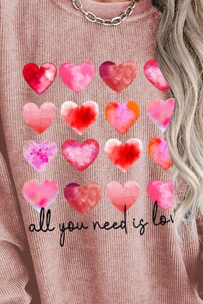 ALL YOU NEED IS LOVE Heart Round Neck Sweatshirt - Sweatshirt