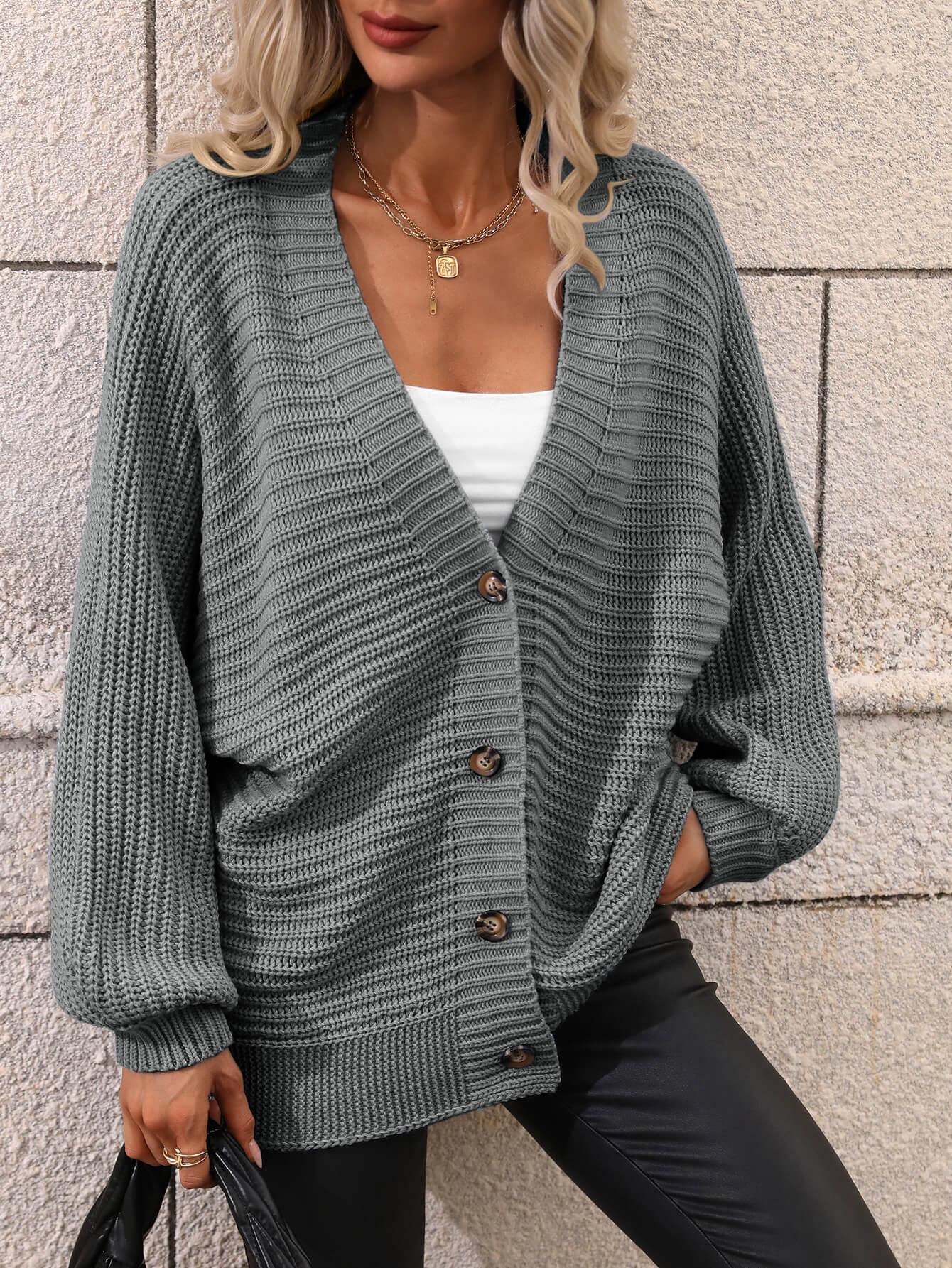 Button Down Ribbed Longline Cardigan - Cardigan