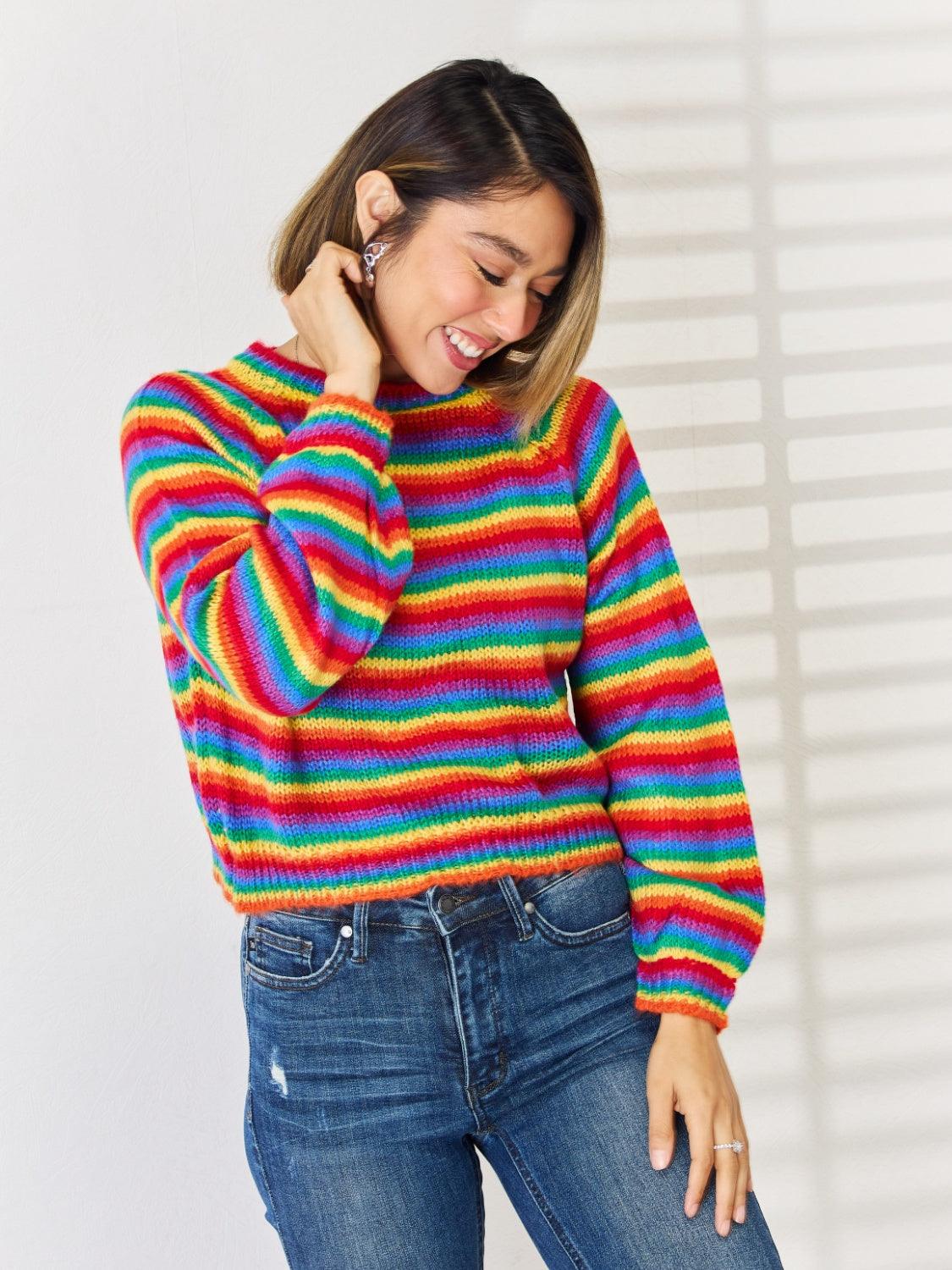 Striped Round Neck Sweater - Sweater