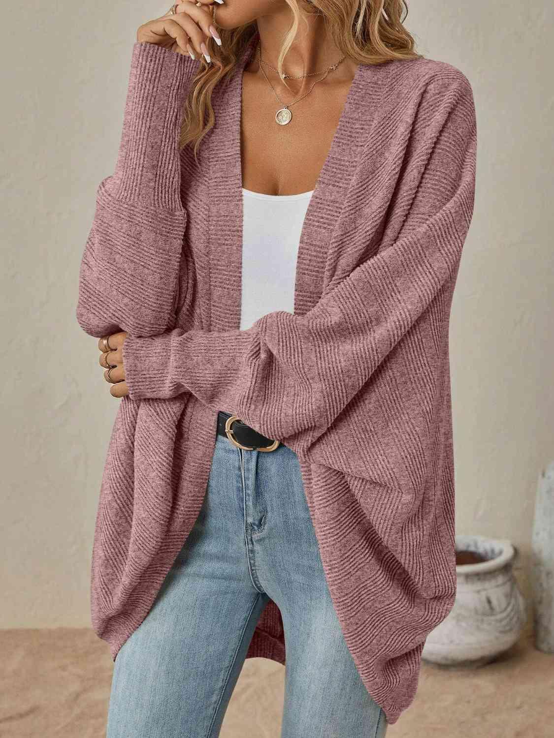 Open Front Dropped Shoulder Cardigan - Cardigan