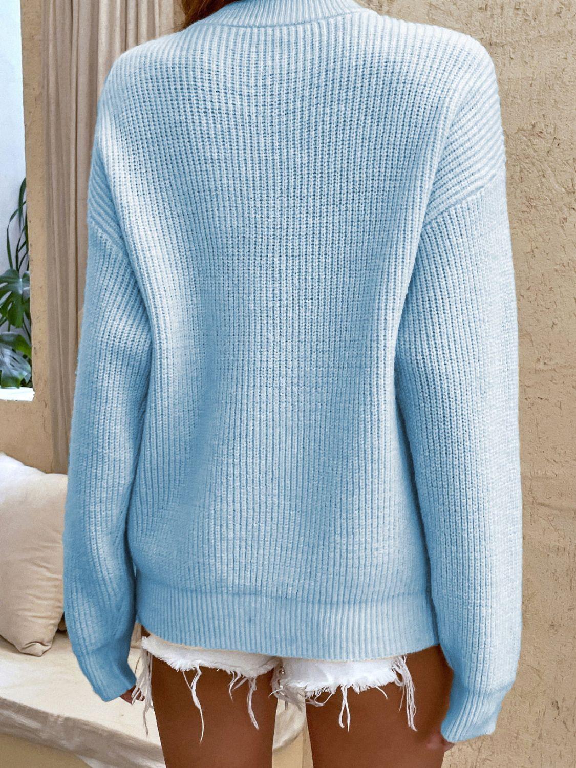 Round Neck Ribbed Button-Down Sweater - Sweater