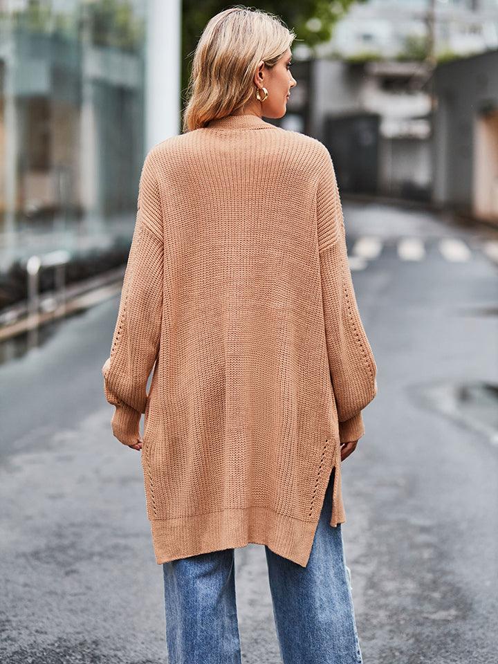 Open Front Longline Waffle-Knit Cardigan - Cardigan