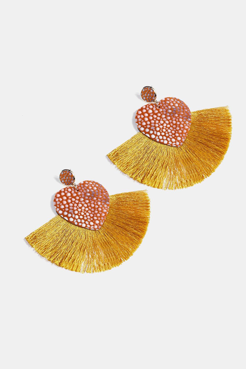 Heart Shape Fringed Dangle Earrings - Earring