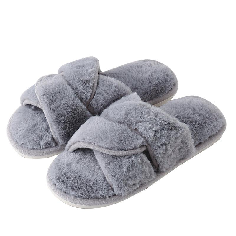 Faux Fur Twisted Strap Slippers - Slippers