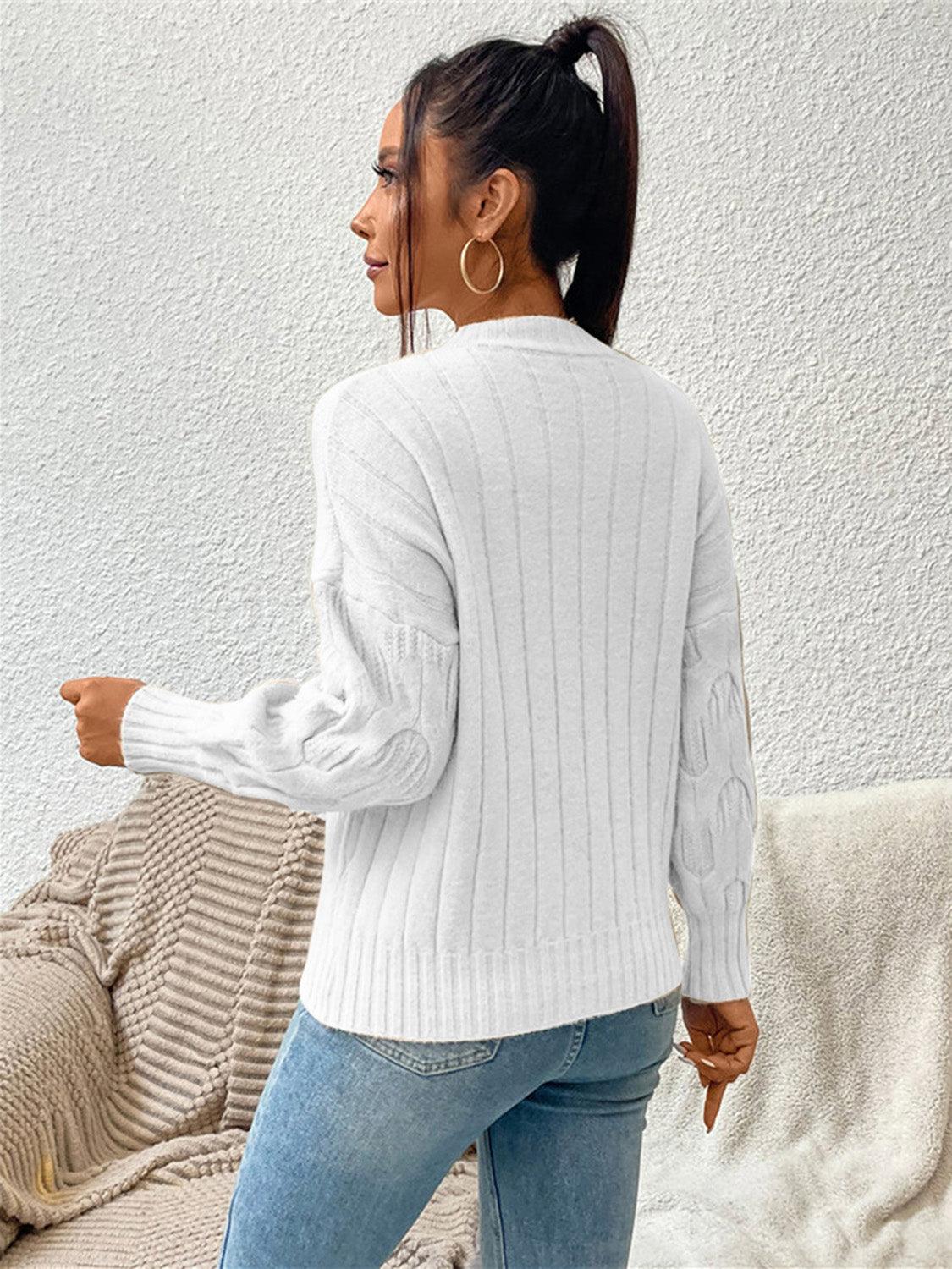 Round Neck Long Sleeve Pullover Sweater - Sweater