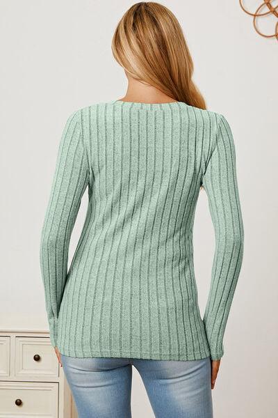 Basic Bae Ribbed V-Neck Long Sleeve Top - Top