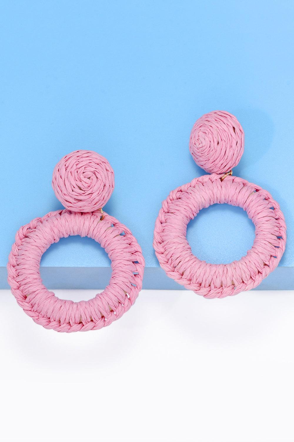 Round Shape Raffia Grass Dangle Earrings - Earring