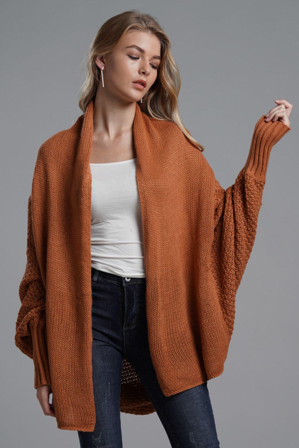 Dolman Sleeve Open Front Longline Cardigan - Cardigan