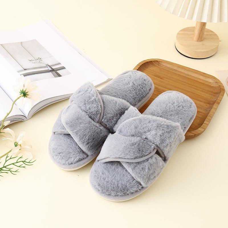 Faux Fur Twisted Strap Slippers - Slippers