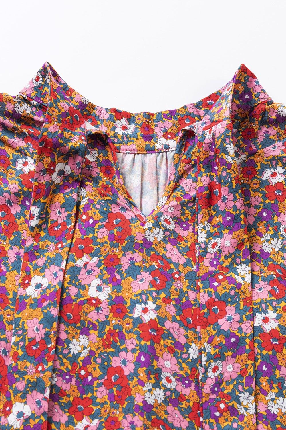 Floral Mock Neck Short Sleeve Top - Top