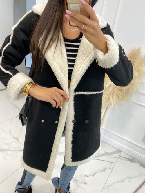 Lapel Collar Sherpa Coat - Coat