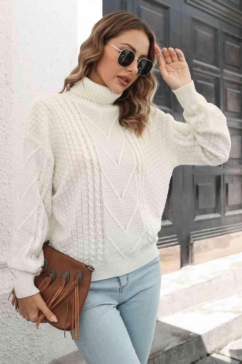 Cable-Knit Turtleneck Sweater - Sweater