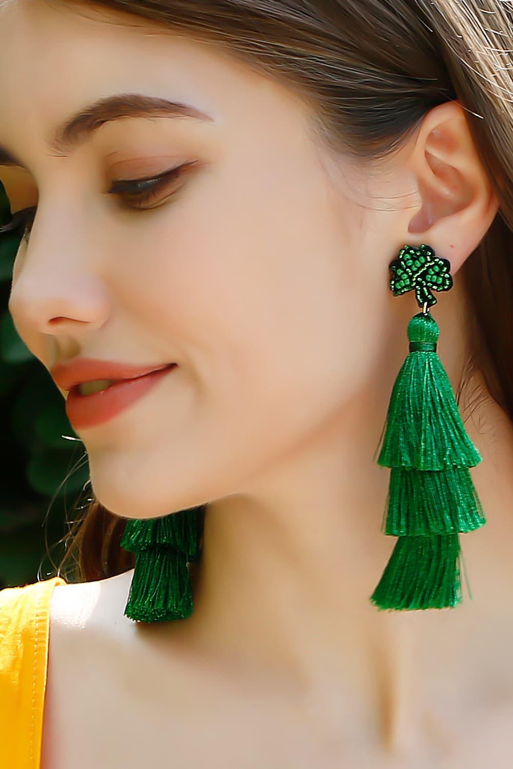 Shamrock Earrings with Tassel - Earring