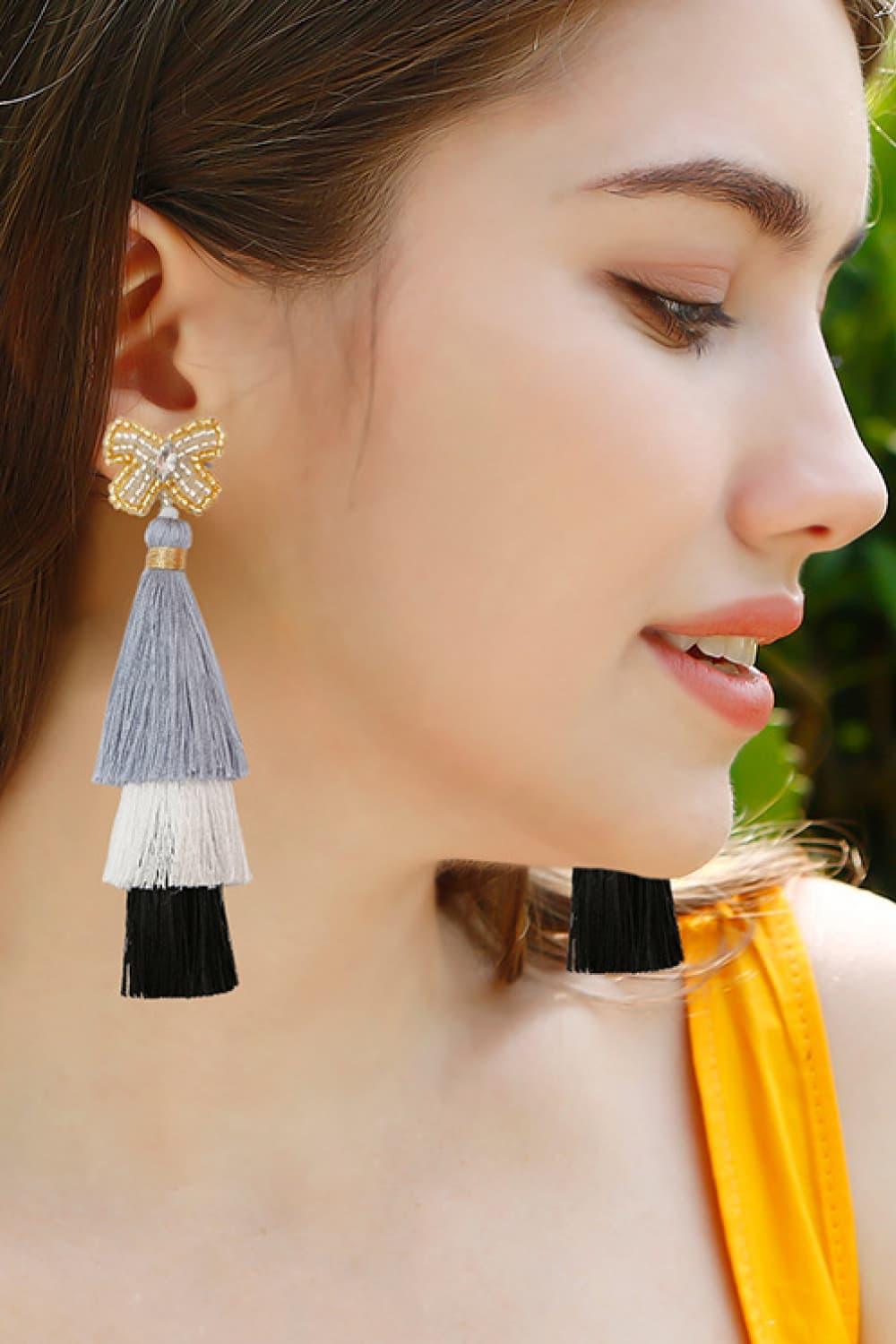 Triple-Layer Tassel Dangle Earrings - Earring