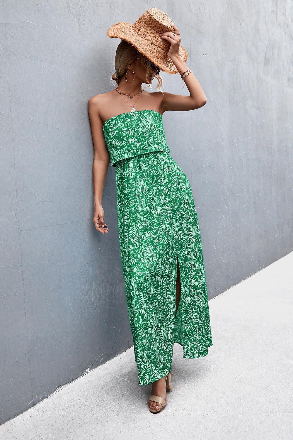 Layered Strapless Split Maxi Dress - Dresses