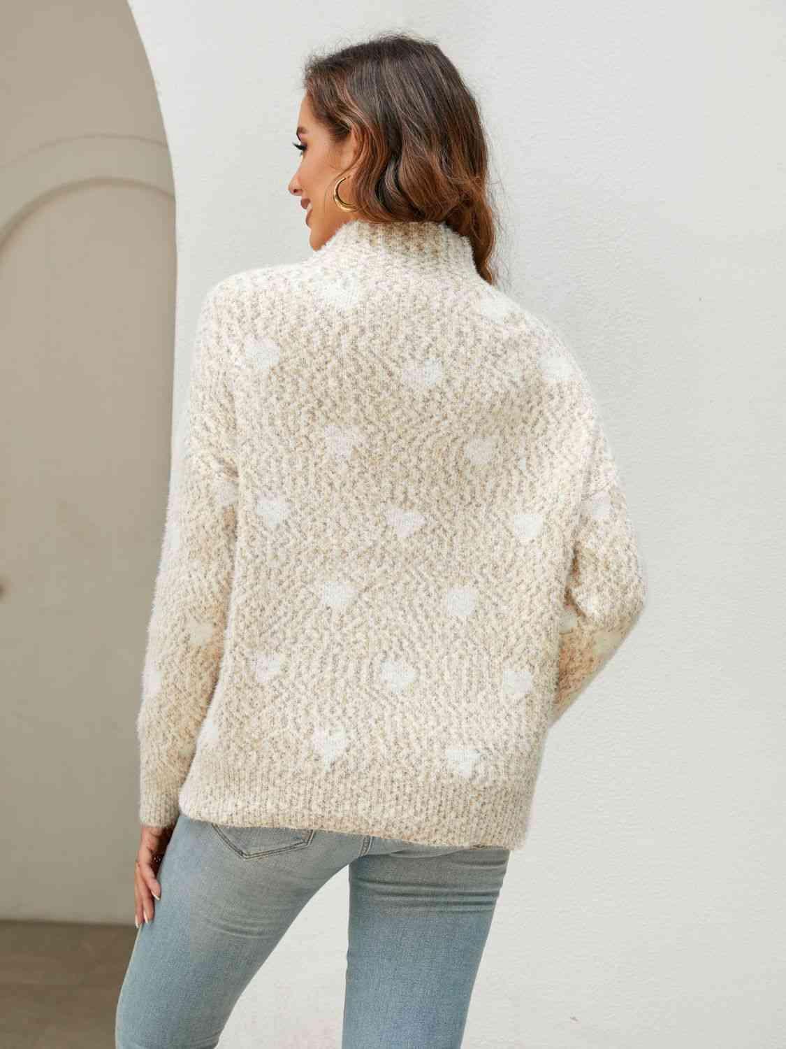 Heart Mock Neck Sweater - Sweater