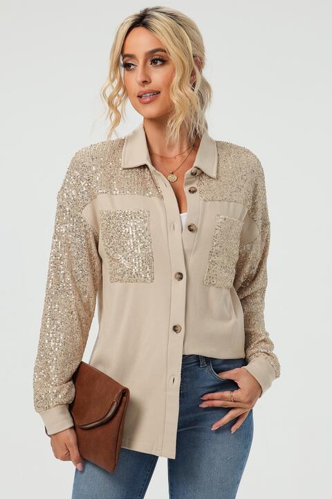 Sequin Long Sleeve Shirt - Shirt