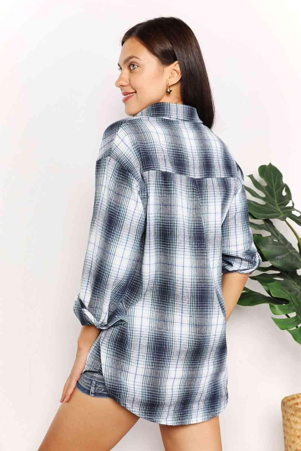 Double Take Plaid Dropped Shoulder Shacket - Shirt