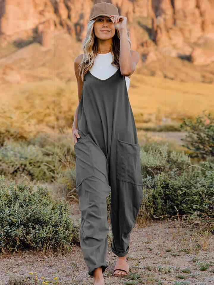 Double Take Sleeveless V-Neck Pocketed Jumpsuit - Jumpsuit