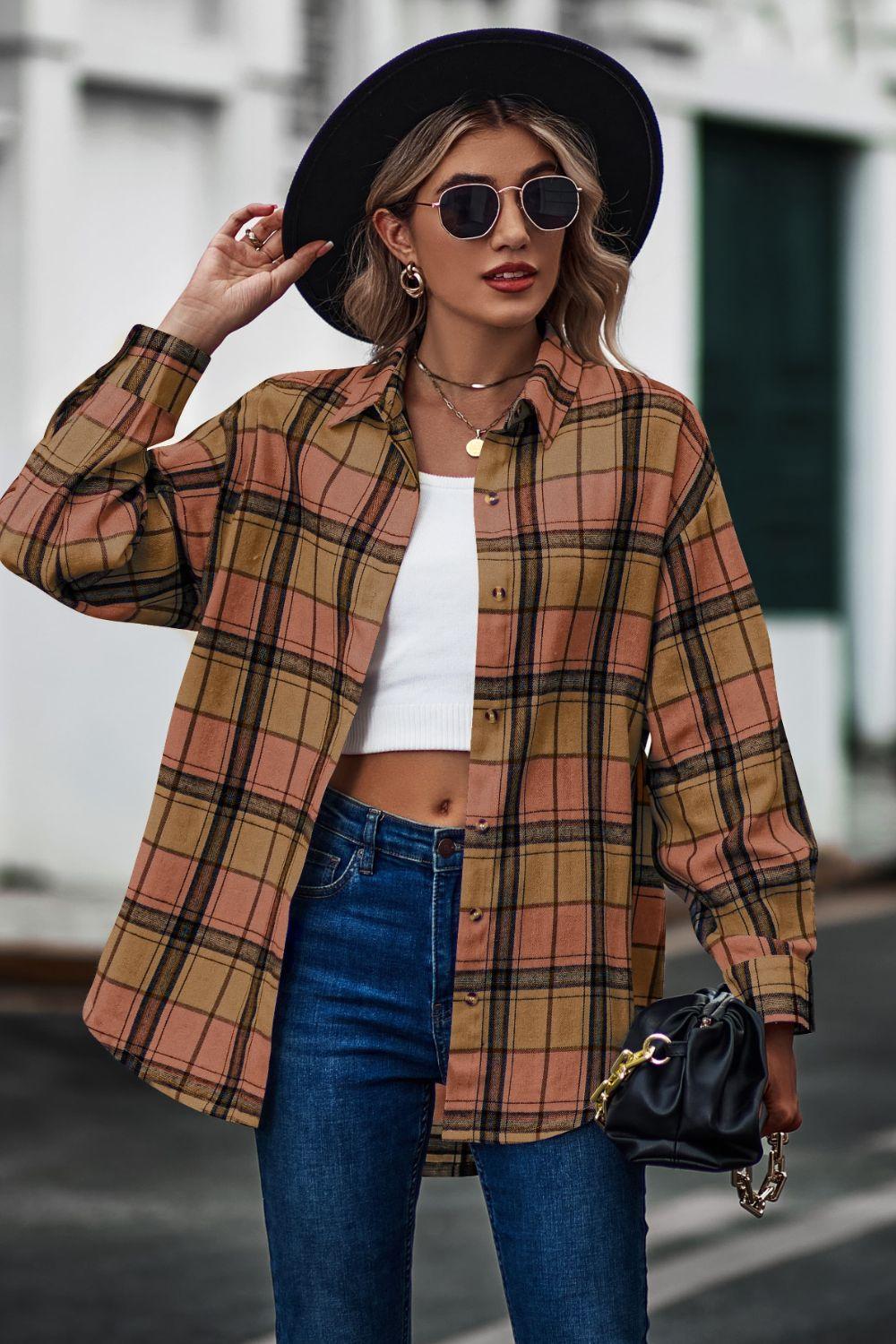 Plaid Collared Long Sleeve Shirt - Shirt