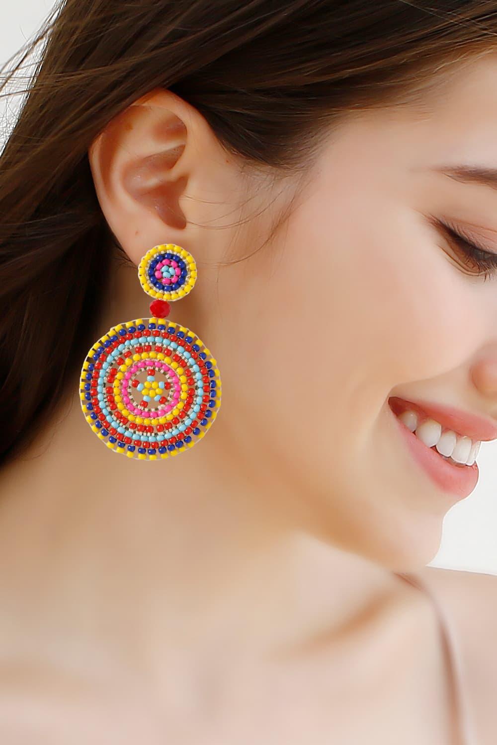 Beaded Boho Style Round Shape Dangle Earrings - Earring