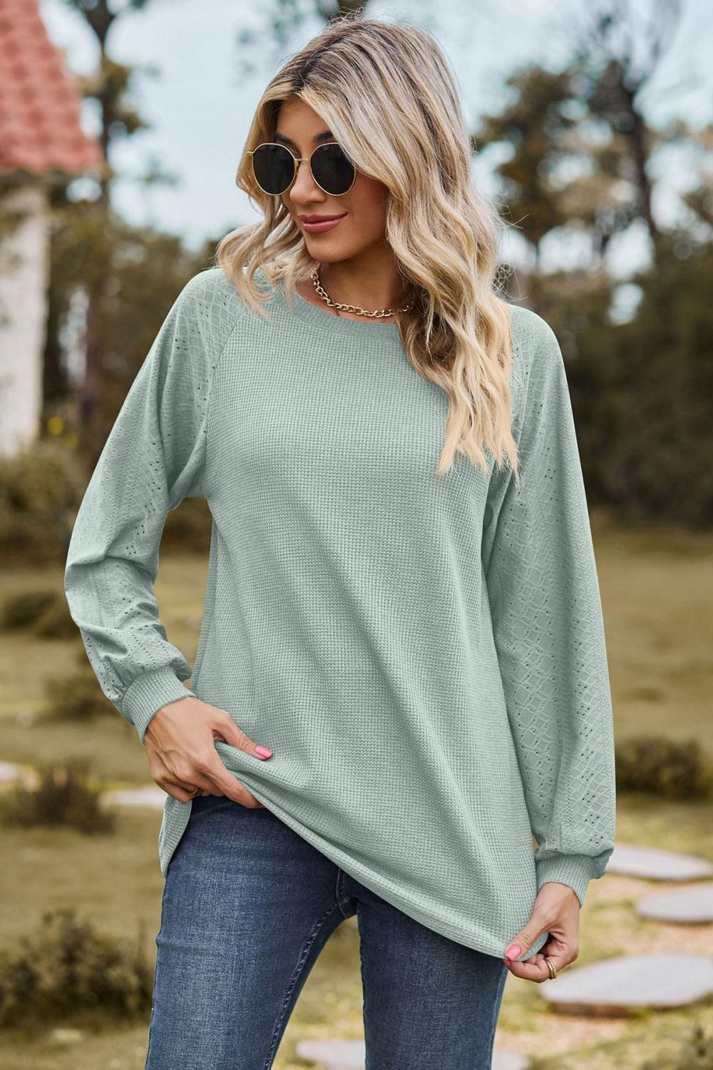 Round Neck Raglan Sleeve Top - Top