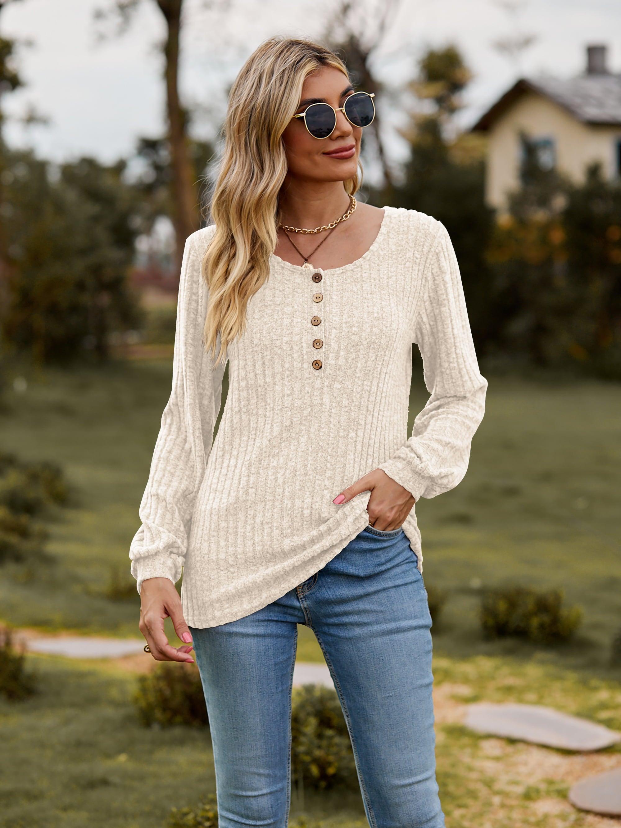 Scoop Neck Button-Down Long Sleeve Top - Top