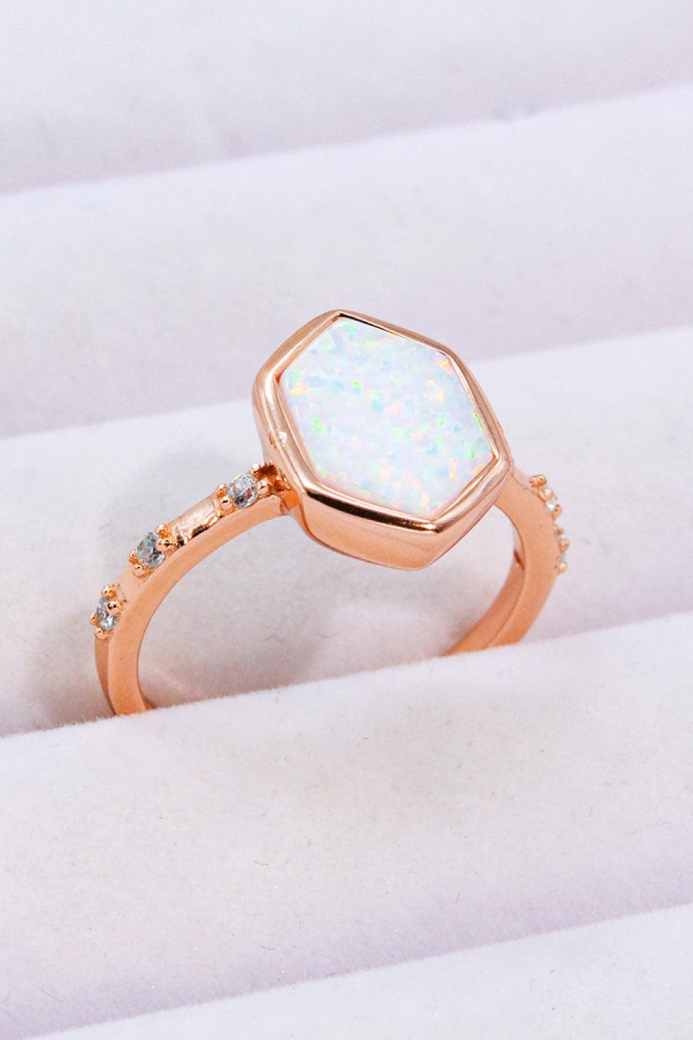 Opal Hexagon 925 Sterling Silver Ring - Ring