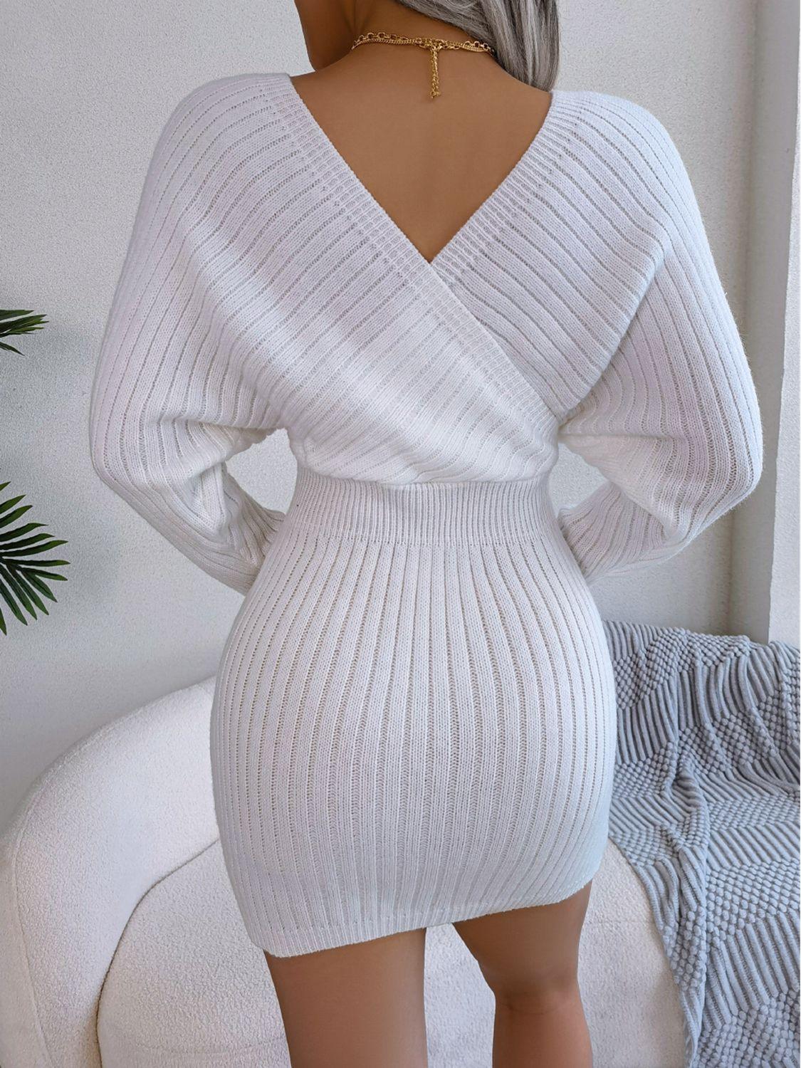 Rib-Knit Dolman Sleeve Sweater Dress - Dresses