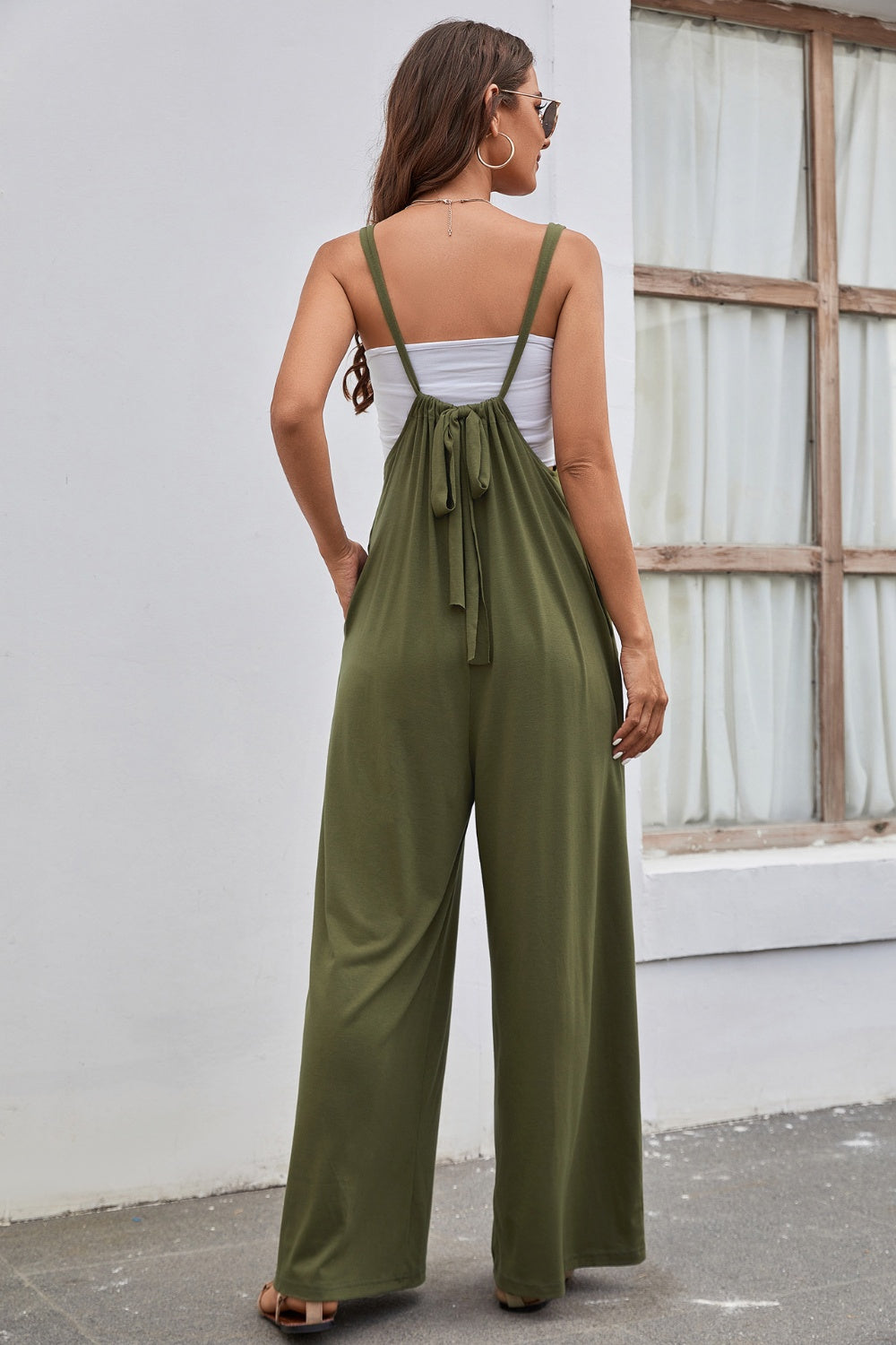 Tied Spaghetti Strap Wide Leg Overall