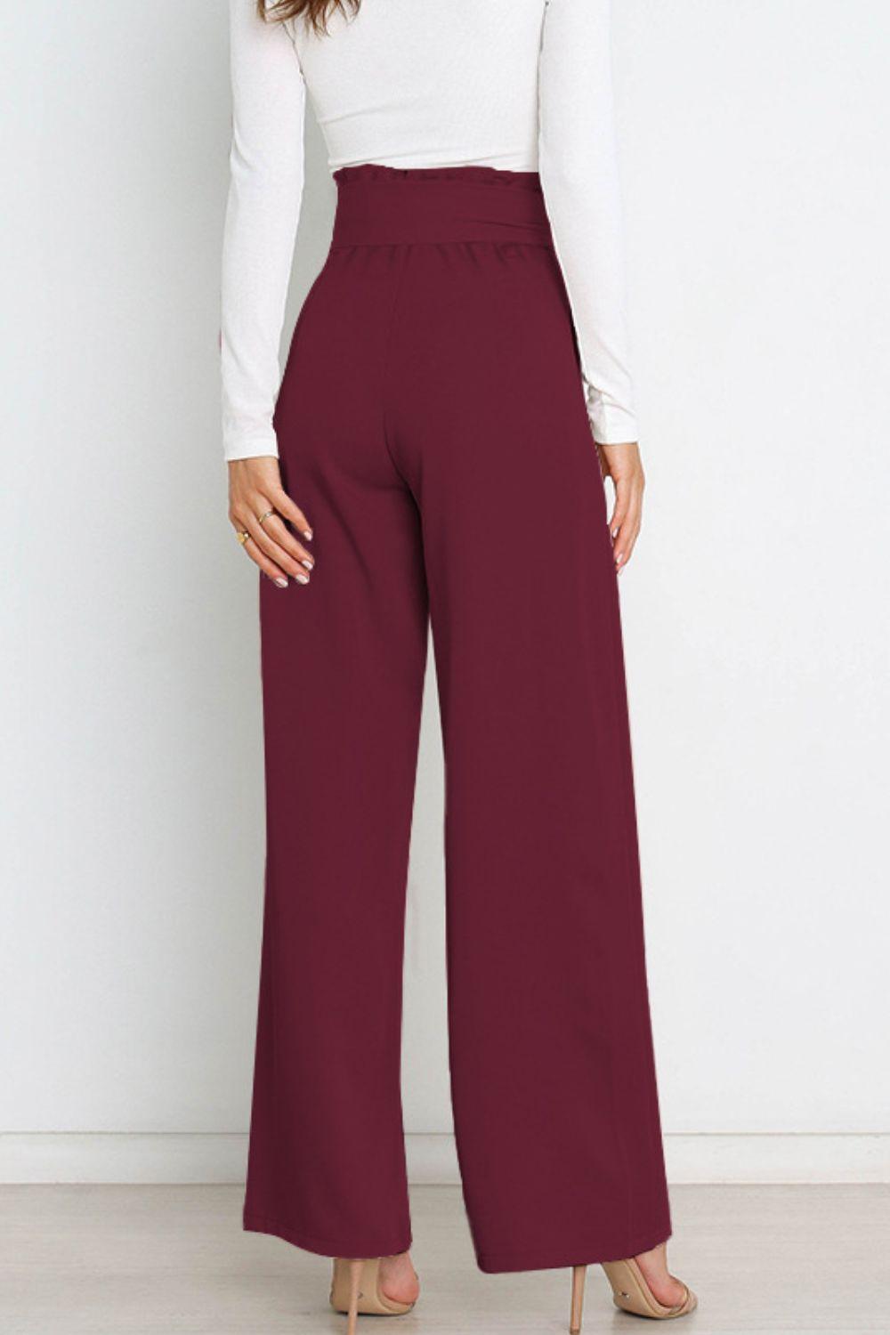 Tie Front Paperbag Wide Leg Pants - Pant