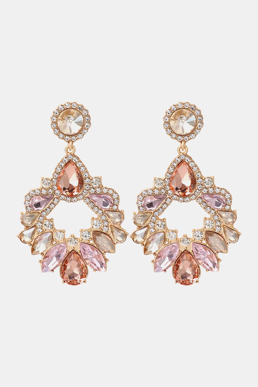 Zinc Alloy Frame Glass Stone Dangle Earrings - Earring