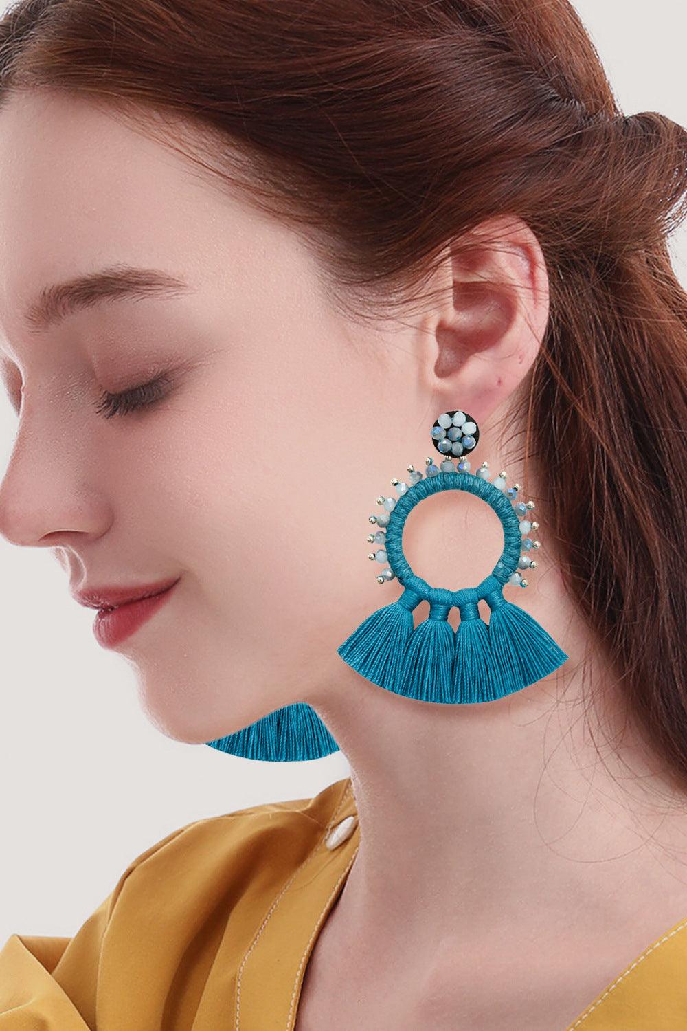 Bead Detail Tassel Dangle Earrings - Earring