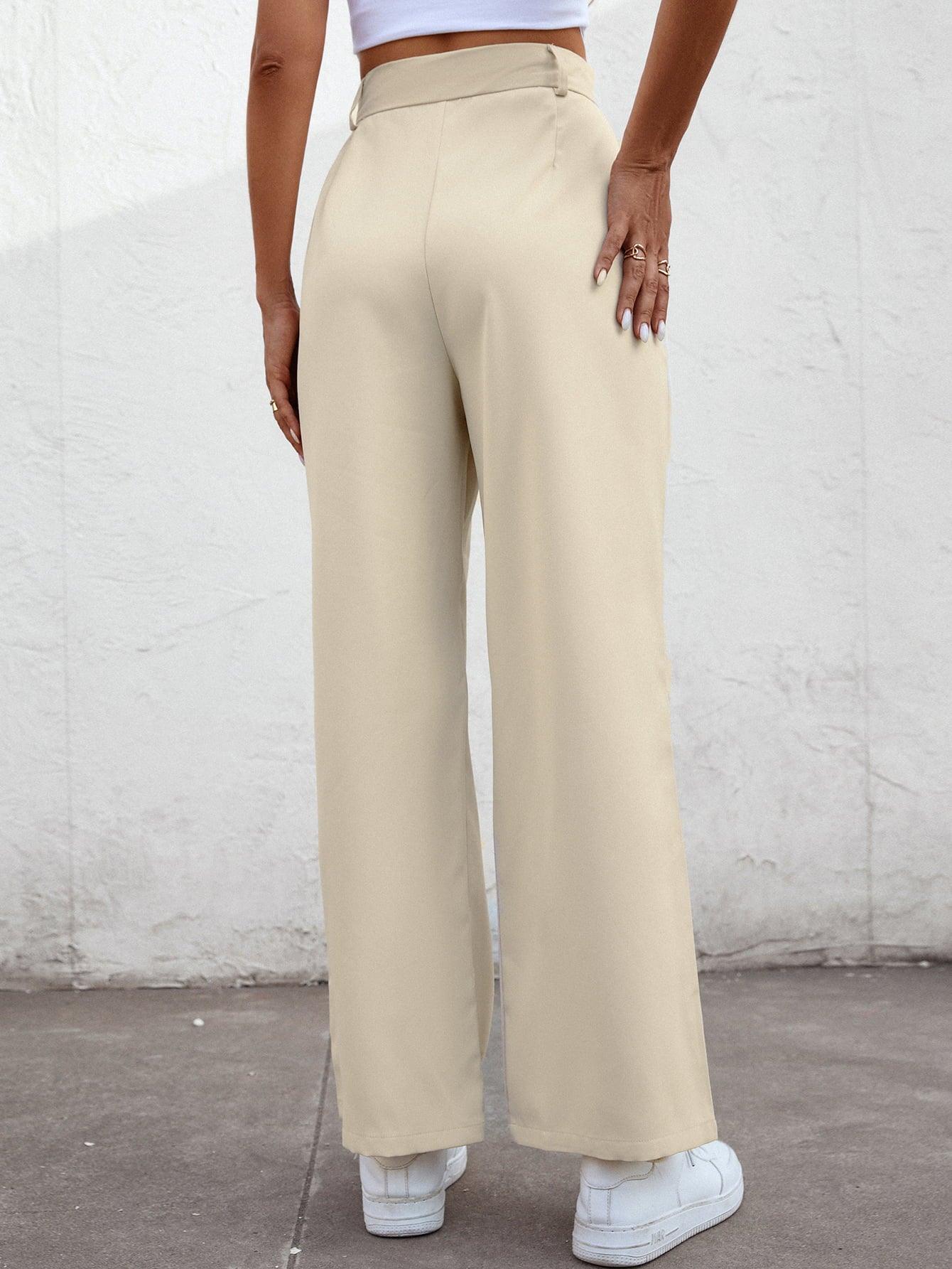 Cropped High Waist Straight Leg Pleated Pants - Pant