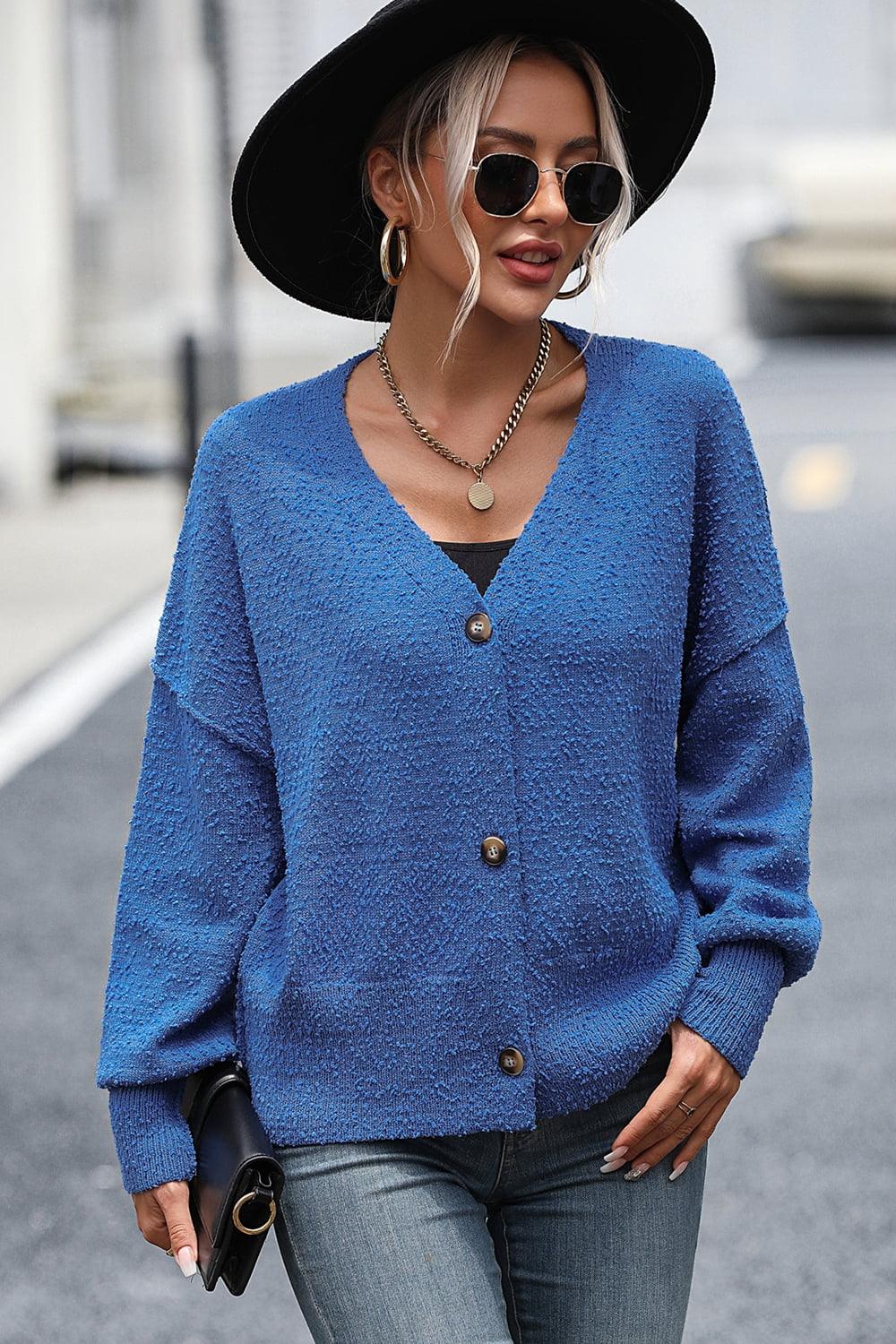 Button-Up Dropped Shoulder Cardigan - Cardigan