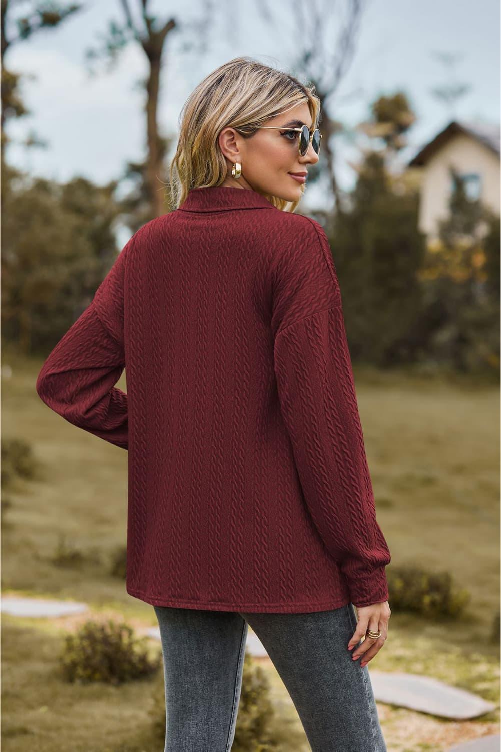 Collared Neck Long Sleeve Buttoned Top - Top