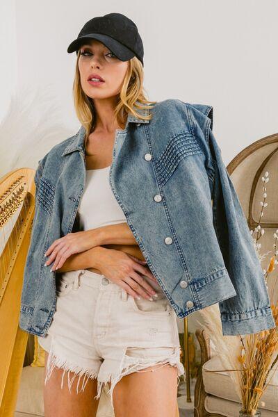 BiBi Button Up Long Sleeve Denim Jacket - Jacket