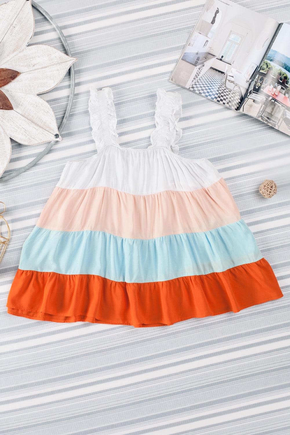 Color Block Ruffle Strap Tank Top - Tank