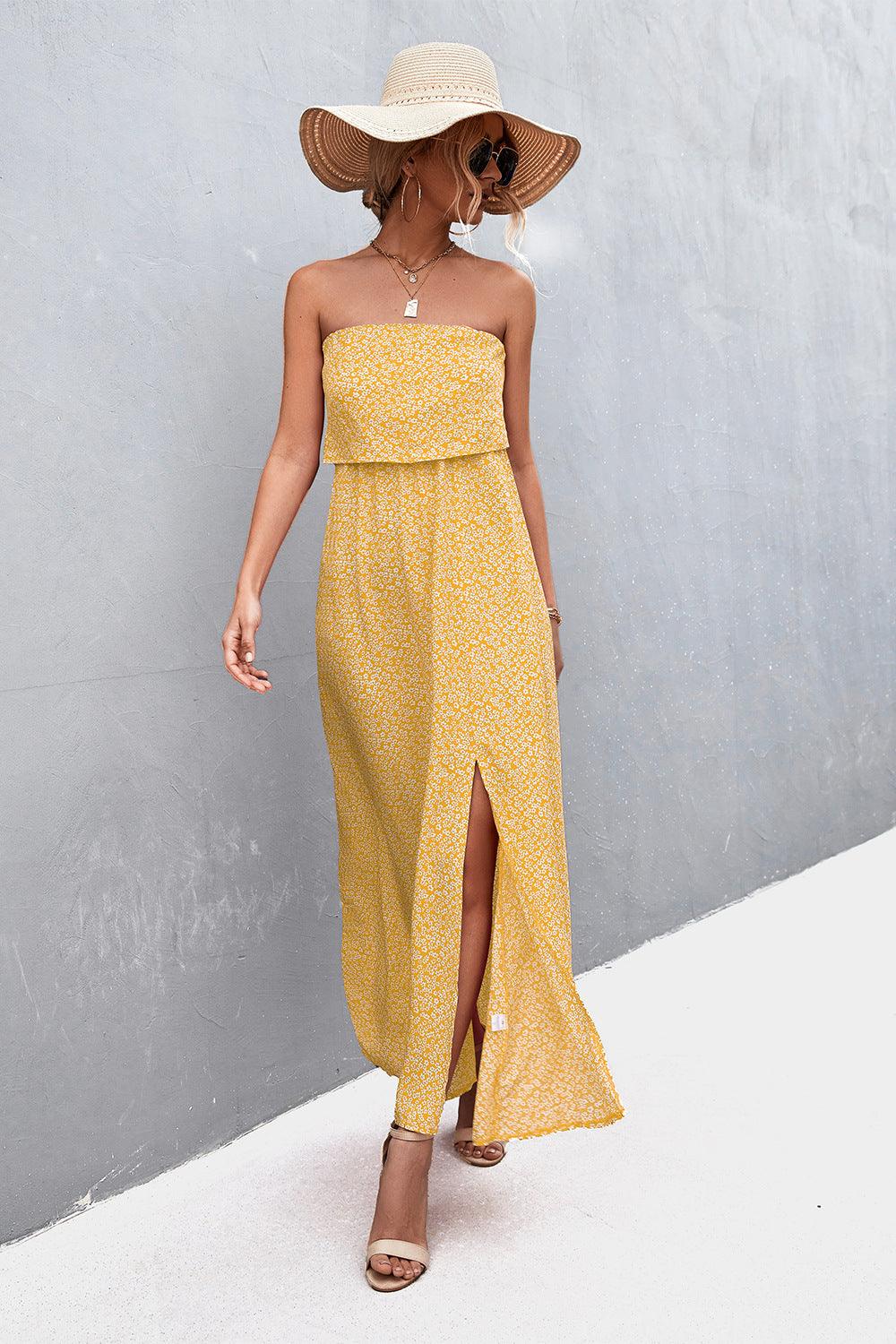 Layered Strapless Split Maxi Dress - Dresses