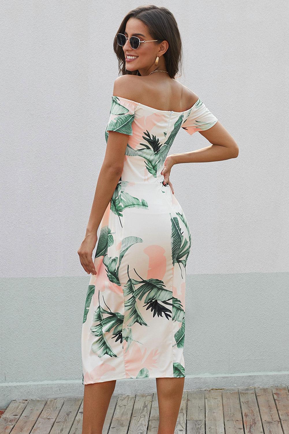 Off-Shoulder Split Midi Dress - Dresses