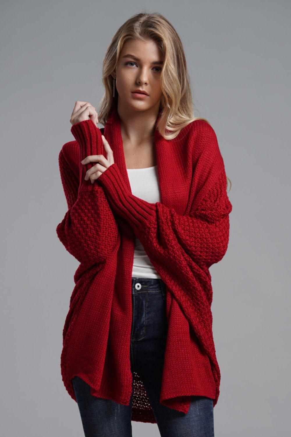 Dolman Sleeve Open Front Longline Cardigan - Cardigan