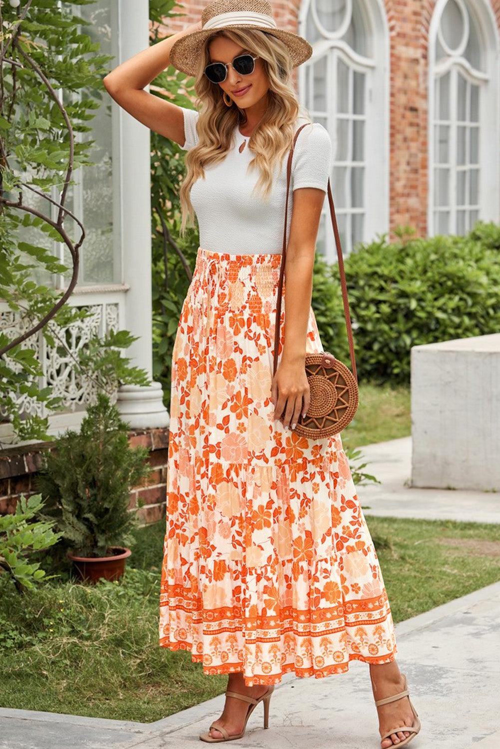 Floral Smocked Tiered Maxi Skirt - Skirt