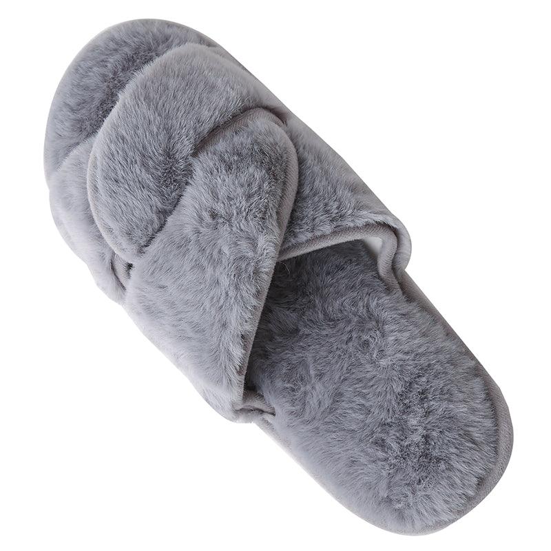 Faux Fur Twisted Strap Slippers - Slippers