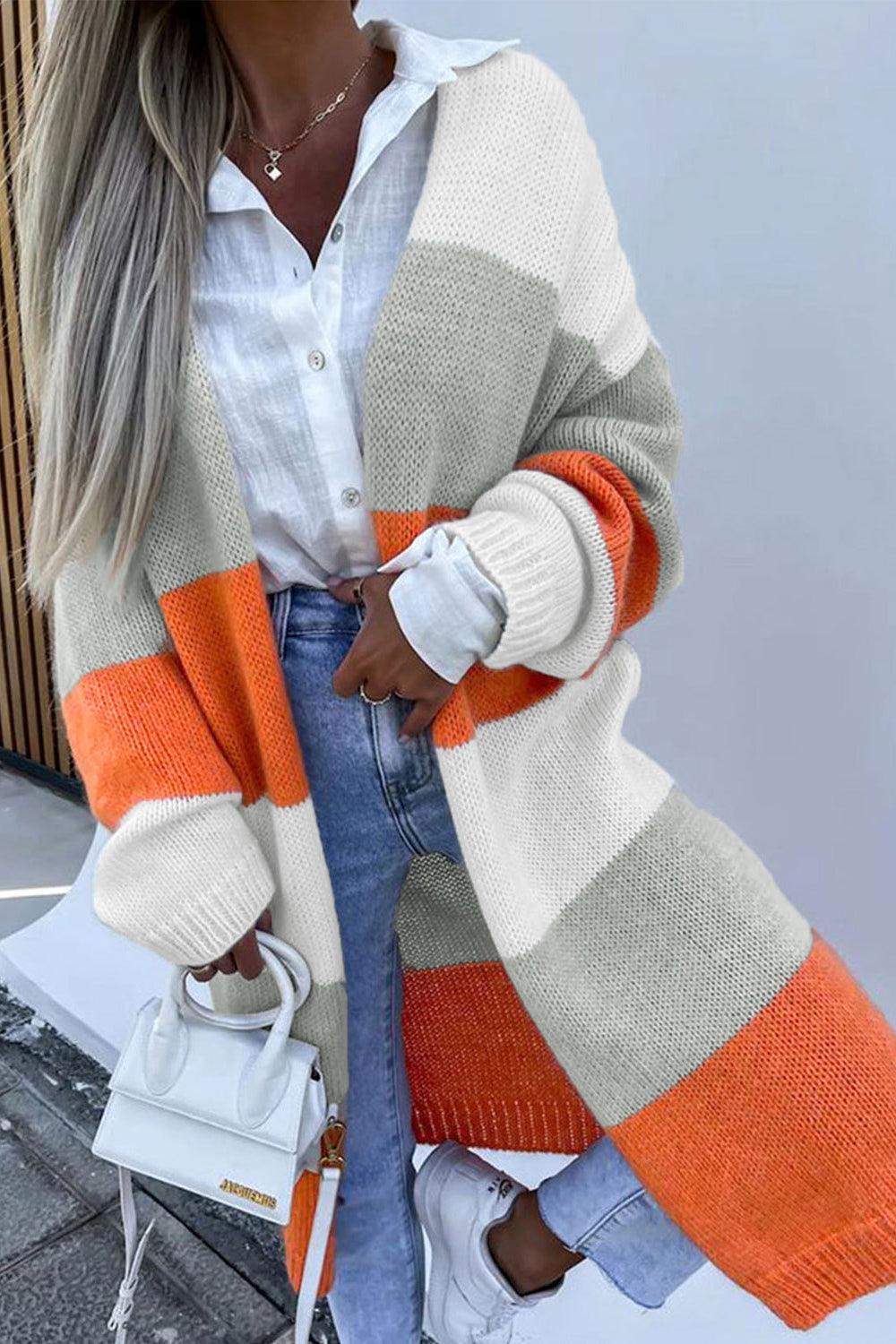 Color Block Open Front Duster Cardigan - Cardigan