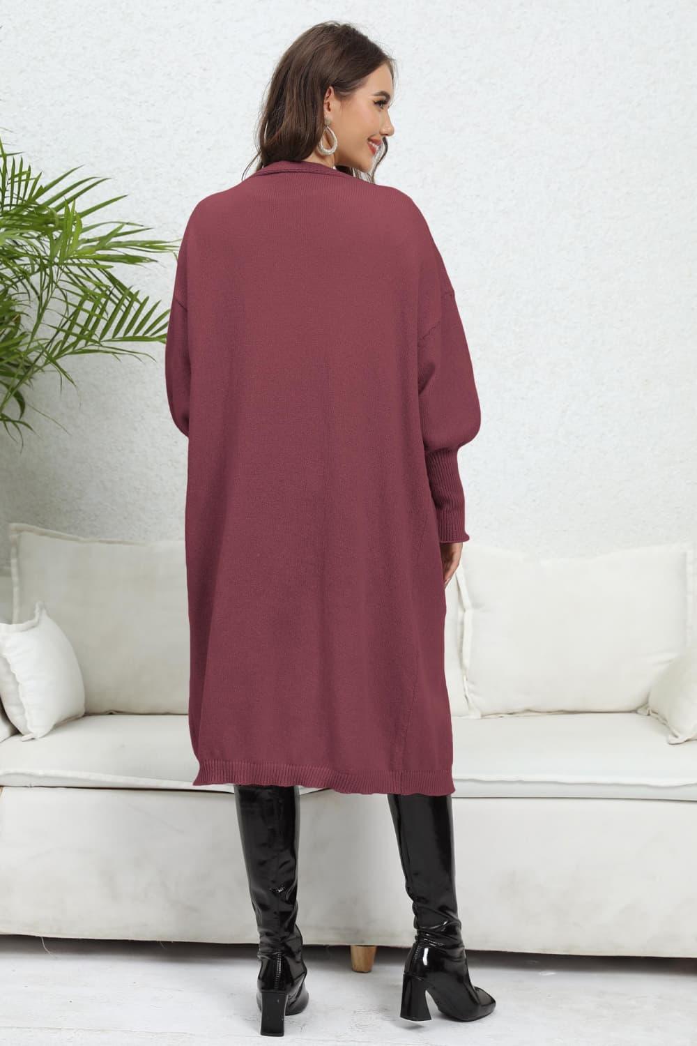 Open Front Longline Cardigan With Pockets - Cardigan