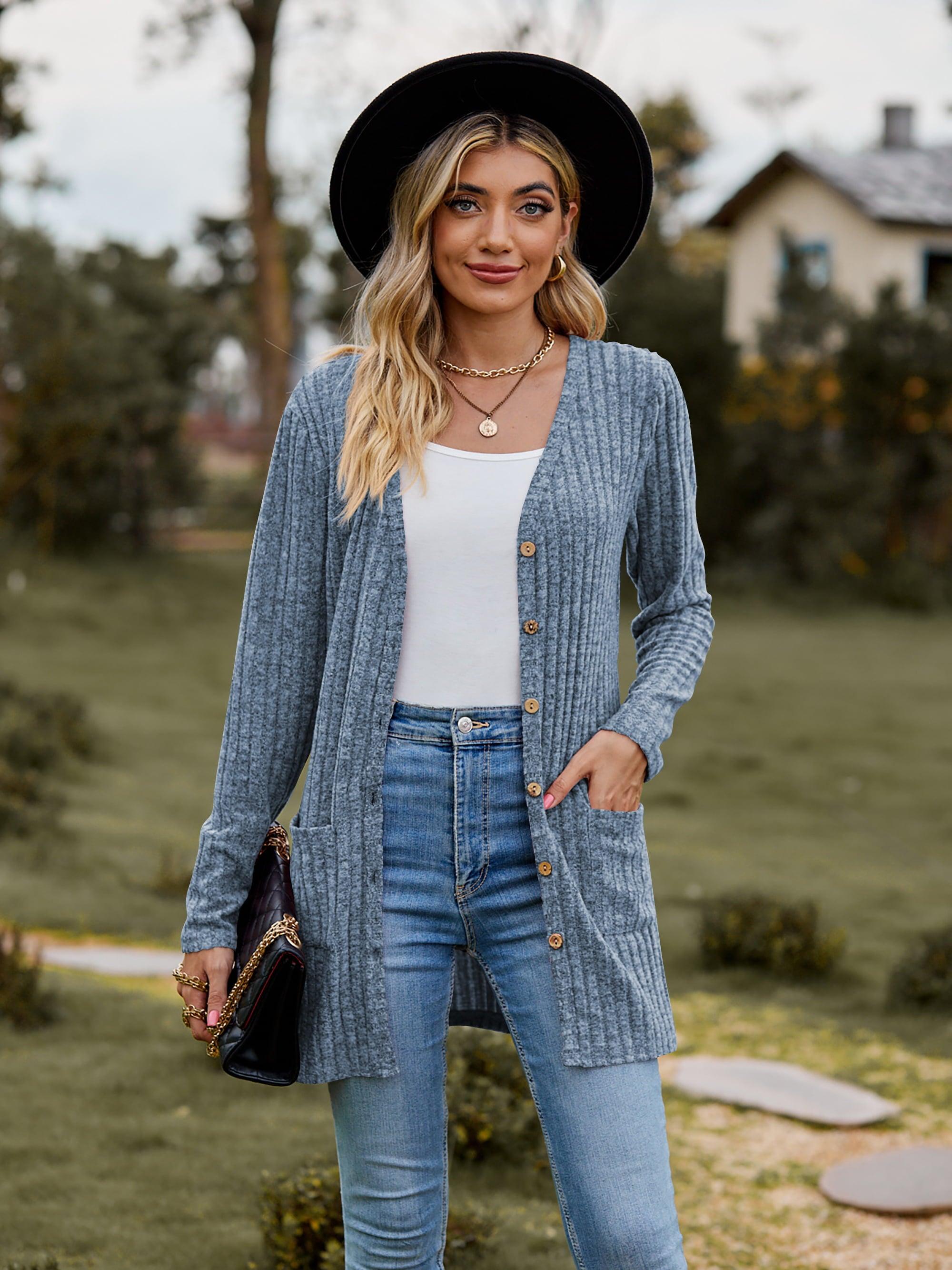 Ribbed Button-UP Cardigan with Pockets - Cardigan